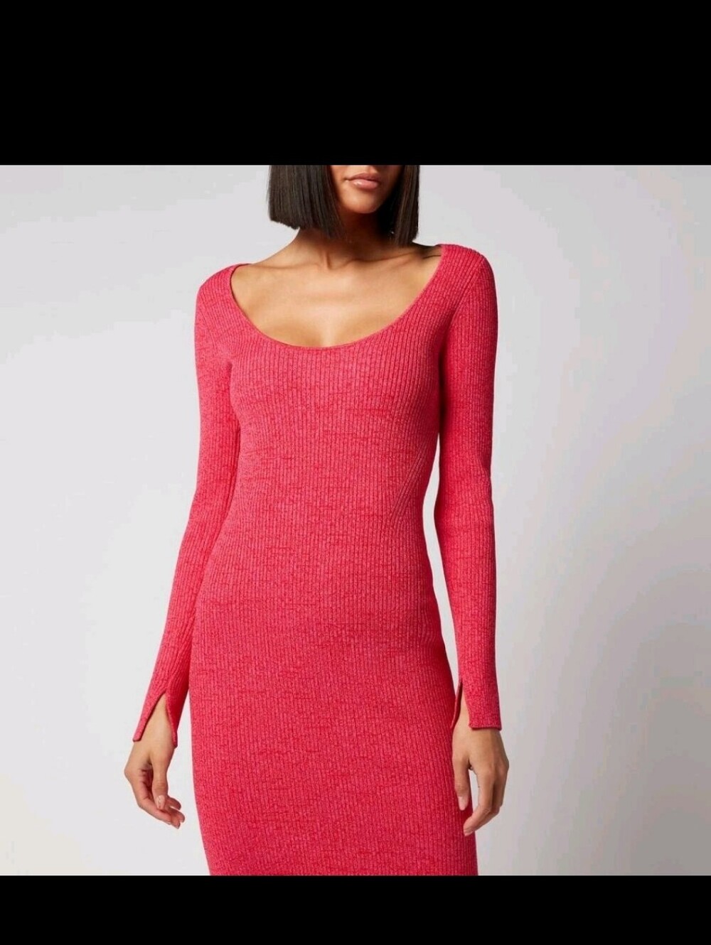 GANNI Ribbed Knit Scoop Neck Dress Size Small Melange Stretchy Long Sleeve